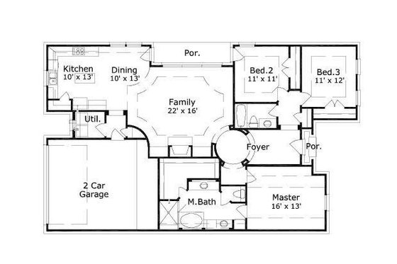 Floor Plan - Main Floor for European House Plan #411-700 - 3 bed, 2 bath