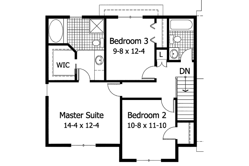 House Blueprint - Floor Plan - Upper Floor for Colonial House Plan #51-696 - 3 bed, 2.5 bath