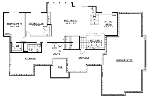 House Design - Ranch Floor Plan - Lower Floor Plan #51-676