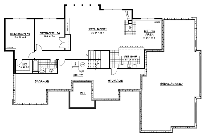 Home Plan - Floor Plan - Lower Floor for Ranch House Plan #51-676 - 4 bed, 3.5 bath