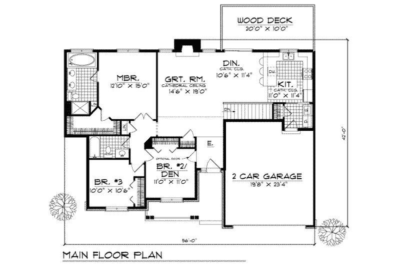 Home Plan - Floor Plan - Main Floor for Traditional House Plan #70-131 - 3 bed, 2 bath