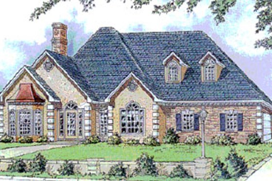 Exterior - Front Elevation for European House Plan #16-214 - 4 bed, 3.5 bath