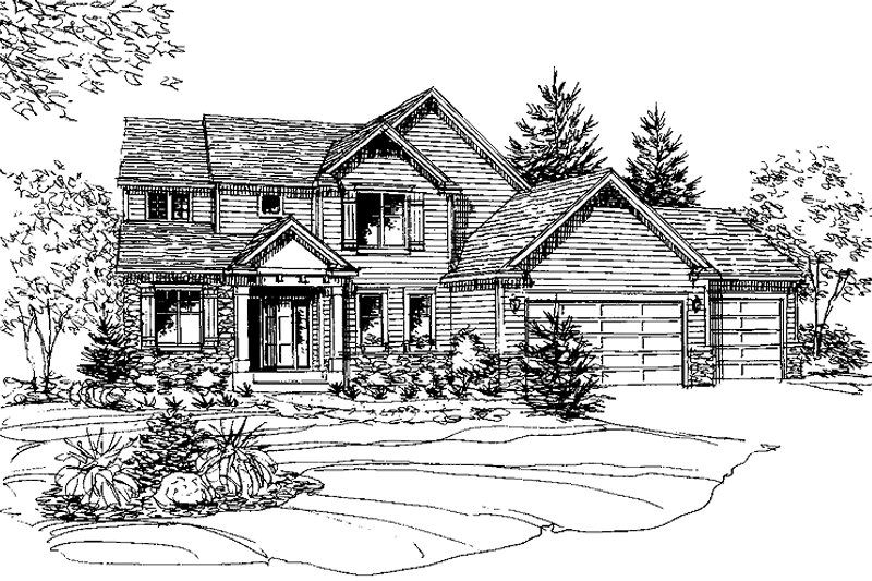 House Blueprint - Exterior - Front Elevation 3 for Craftsman House Plan #320-1004 - 3 bed, 2.5 bath