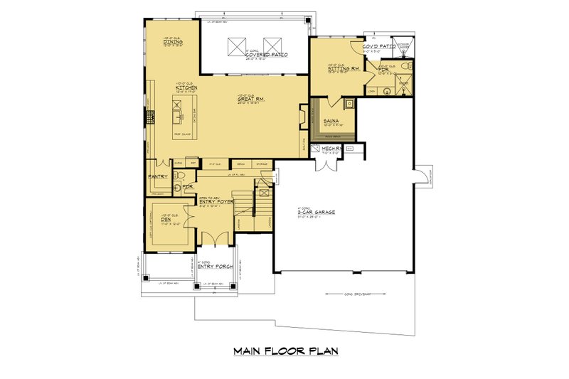 Architectural House Design - Floor Plan - Main Floor for Farmhouse House Plan #1066-302 - 3 bed, 4 bath