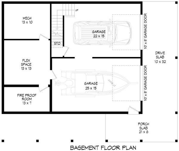 Southern Floor Plan - Lower Floor Plan #932-1077