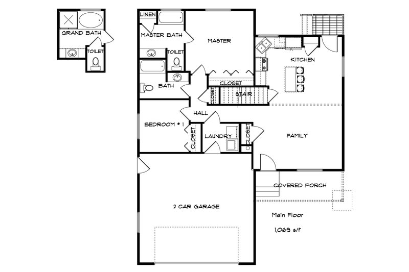 House Blueprint - Floor Plan - Main Floor for Ranch House Plan #1060-438 - 2 bed, 2 bath