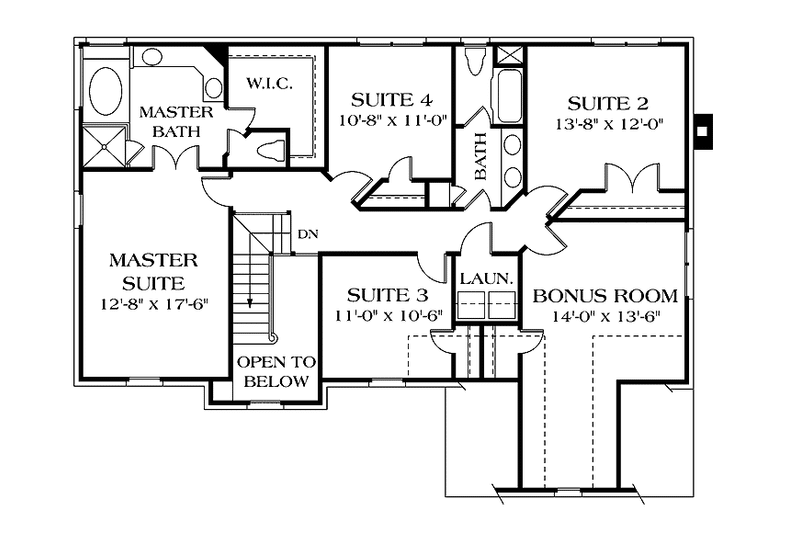 House Blueprint - Floor Plan - Upper Floor for Traditional House Plan #453-491 - 4 bed, 2.5 bath