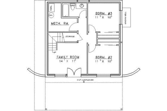Floor Plan - Lower Floor for Modern House Plan #117-227 - 3 bed, 3 bath