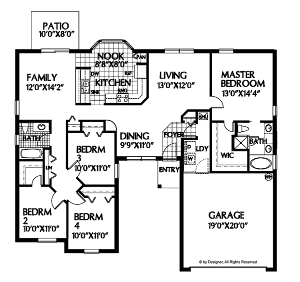 Architectural House Design - Ranch Floor Plan - Main Floor Plan #999-48