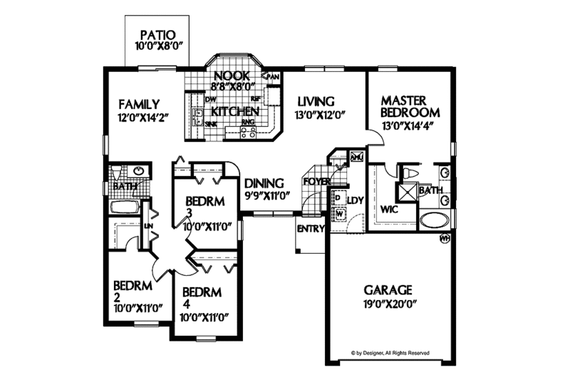 Dream House Plan - Floor Plan - Main Floor for Ranch House Plan #999-48 - 4 bed, 2 bath