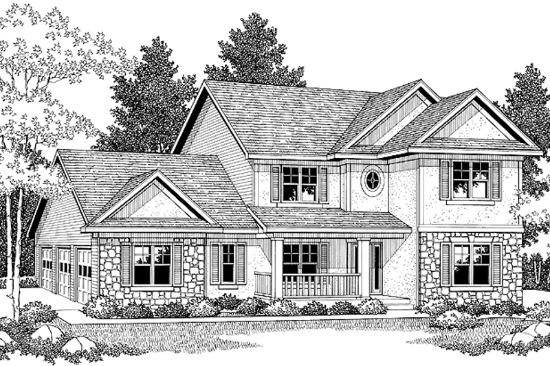Architectural House Design - Exterior - Front Elevation 3 for Country House Plan #70-1372 - 4 bed, 2.5 bath