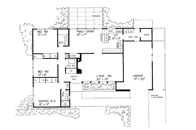 House Plan Design - Floor Plan - Main Floor for Ranch House Plan #72-487 - 3 bed, 2 bath