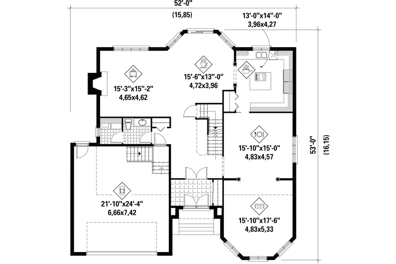Dream House Plan - Floor Plan - Main Floor for European House Plan #25-4692 - 4 bed, 2 bath