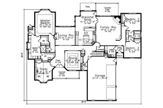 Floor Plan - Main Floor for European House Plan #52-197 - 4 bed, 3.5 bath