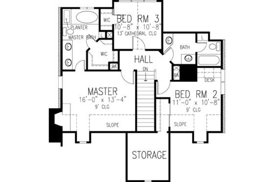 Floor Plan - Upper Floor for European House Plan #410-137 - 3 bed, 2.5 bath