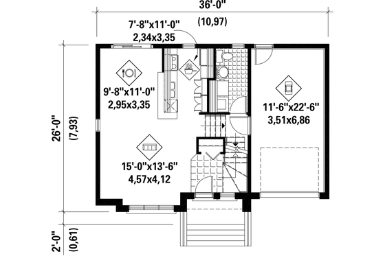 Floor Plan - Main Floor for Contemporary House Plan #25-4289 - 3 bed, 1 bath