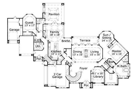 Floor Plan - Main Floor for European House Plan #411-451 - 5 bed, 4.5 bath