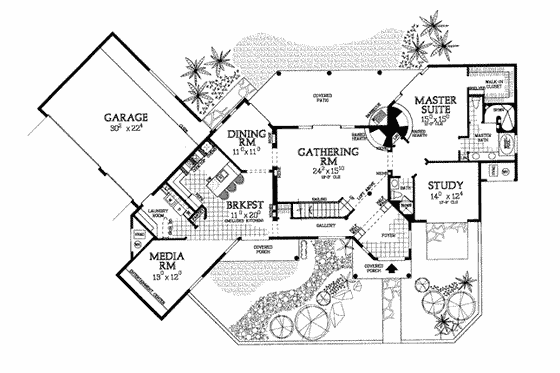 Floor Plan - Main Floor for Adobe / Southwestern House Plan #72-181 - 4 bed, 3 bath