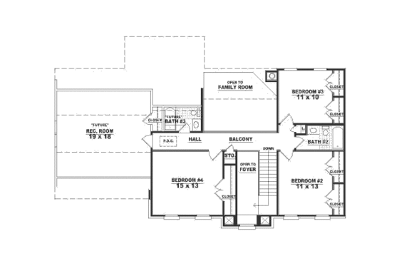 Floor Plan - Upper Floor for Colonial House Plan #81-484 - 4 bed, 3.5 bath