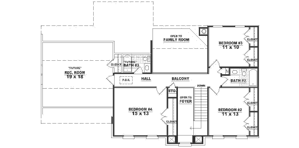 Colonial Floor Plan - Upper Floor Plan #81-484