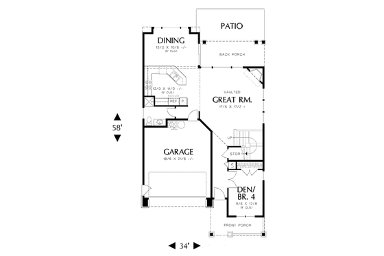 Floor Plan - Main Floor for Craftsman House Plan #48-483 - 4 bed, 3.5 bath