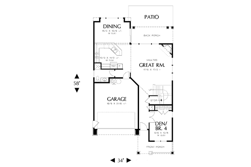 Architectural House Design - Floor Plan - Main Floor for Craftsman House Plan #48-483 - 4 bed, 3.5 bath