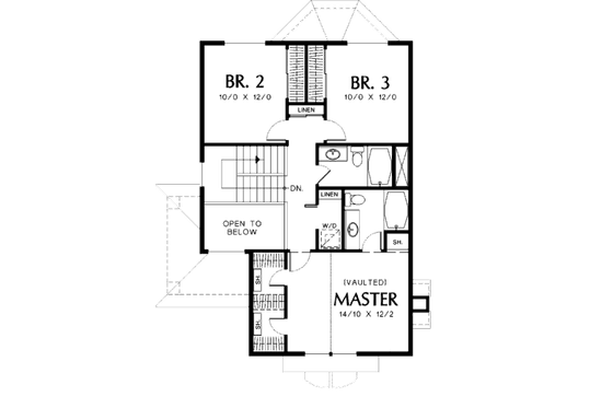 Floor Plan - Upper Floor for Traditional House Plan #48-440 - 3 bed, 2.5 bath