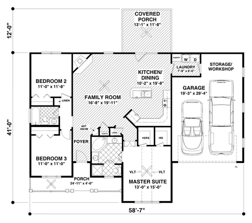 Ranch Style House  Plan  3 Beds 2 Baths 1457 Sq Ft Plan  