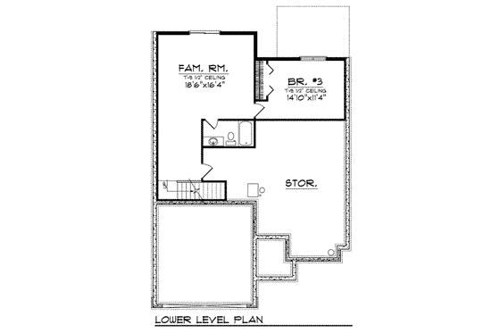 Floor Plan - Lower Floor for Ranch House Plan #70-812 - 3 bed, 3 bath