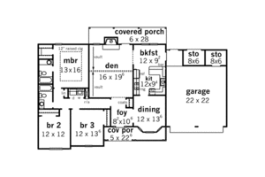 Floor Plan - Main Floor for Country House Plan #16-286 - 3 bed, 2 bath