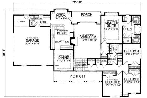Floor Plan - Main Floor for European House Plan #40-359 - 4 bed, 2 bath