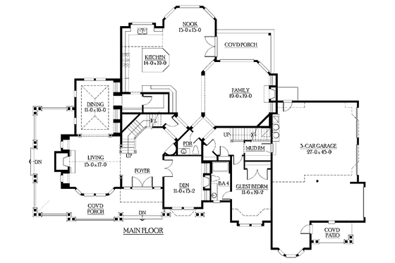 Floor Plan - Main Floor for Craftsman House Plan #132-251 - 5 bed, 4.5 bath