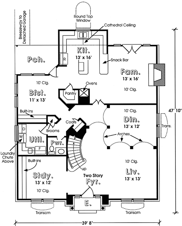 Architectural House Design - Colonial Floor Plan - Main Floor Plan #974-21