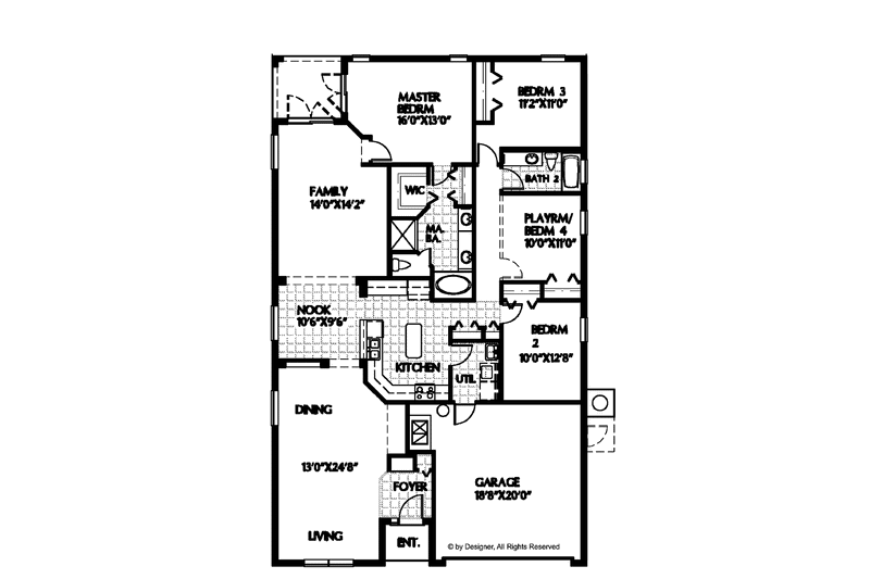 Home Plan - Floor Plan - Main Floor for Ranch House Plan #999-70 - 3 bed, 2 bath