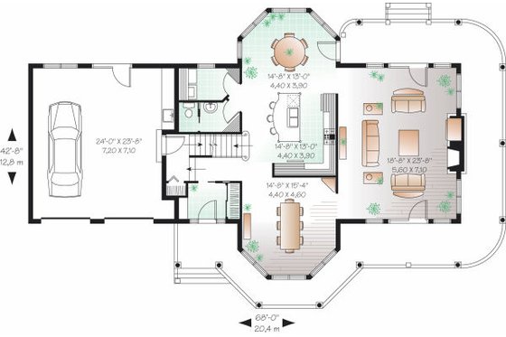 Floor Plan - Main Floor for Traditional House Plan #23-808 - 3 bed, 2.5 bath