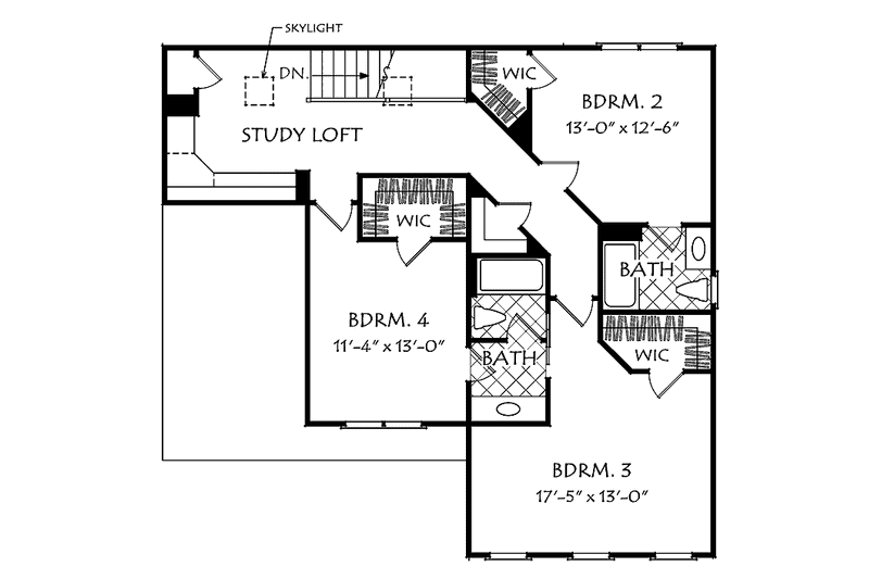 Home Plan - Floor Plan - Upper Floor for Colonial House Plan #927-508 - 4 bed, 3.5 bath