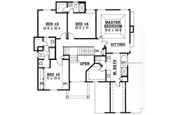 Floor Plan - Upper Floor for Traditional House Plan #67-738 - 4 bed, 3 bath