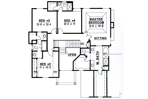 Traditional Floor Plan - Upper Floor Plan #67-738