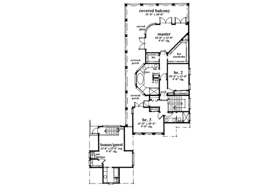 Floor Plan - Upper Floor for Mediterranean House Plan #930-70 - 3 bed, 2.5 bath