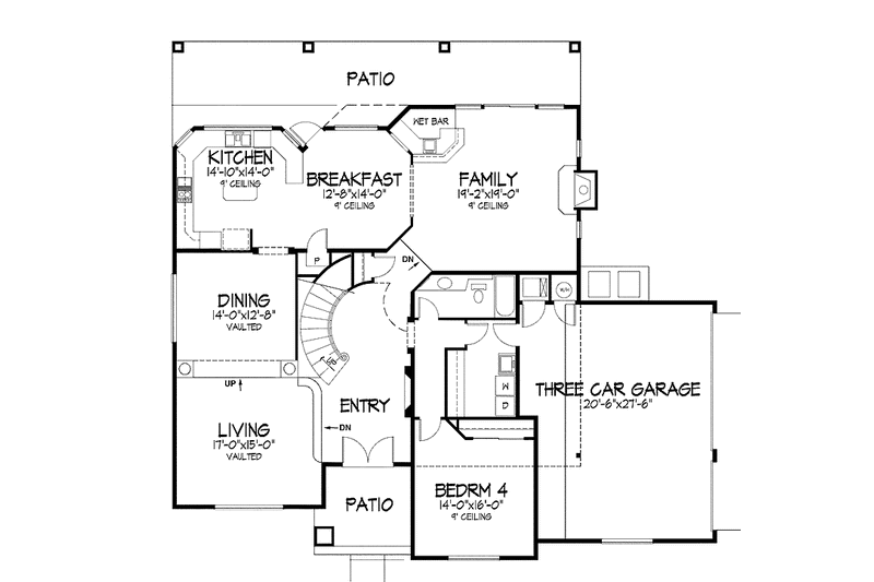 Dream House Plan - Floor Plan - Main Floor for Mediterranean House Plan #320-973 - 4 bed, 3 bath