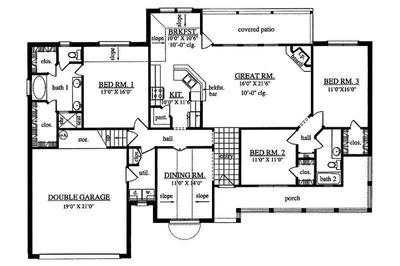 Home Plan - Floor Plan - Main Floor for Country House Plan #42-557 - 3 bed, 2 bath