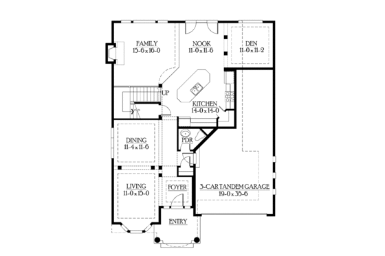 Floor Plan - Main Floor for Craftsman House Plan #132-299 - 3 bed, 2.5 bath