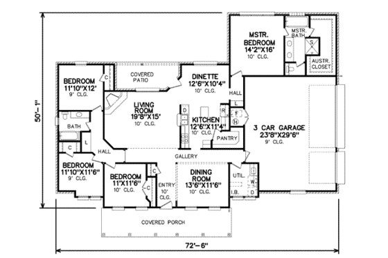 Floor Plan - Main Floor for Colonial House Plan #65-343 - 4 bed, 2 bath