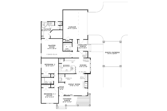 Floor Plan - Main Floor for Bungalow House Plan #17-2865 - 3 bed, 2 bath