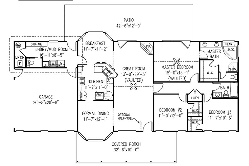 Dream House Plan - Floor Plan - Main Floor for Country House Plan #11-247 - 3 bed, 2.5 bath
