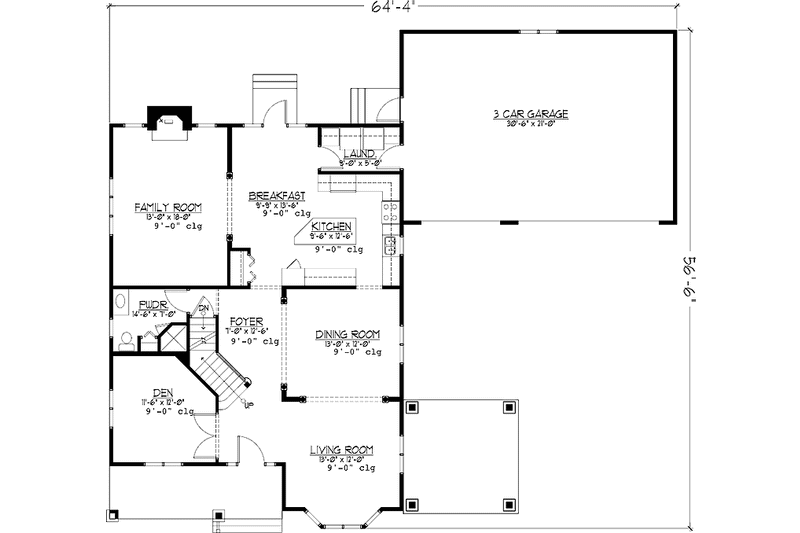 House Blueprint - Floor Plan - Main Floor for Country House Plan #978-11 - 4 bed, 3 bath