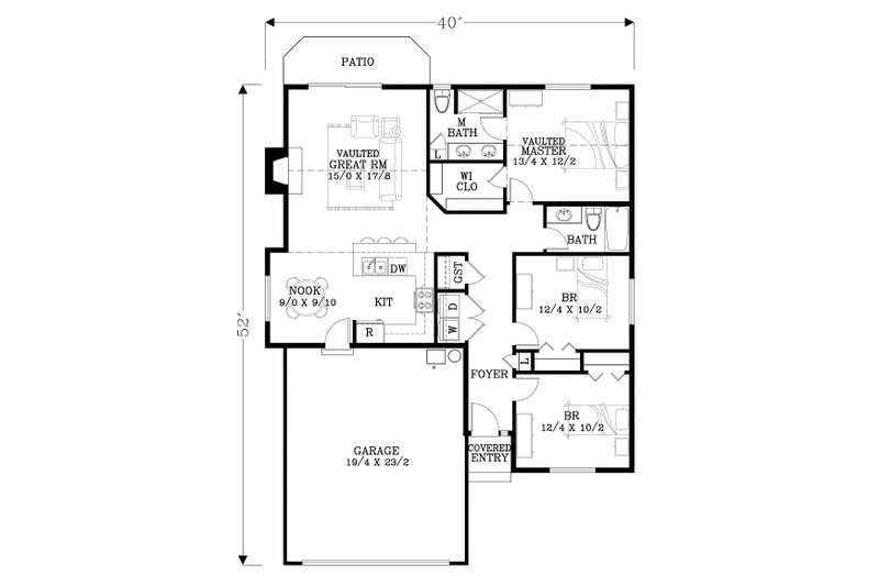 Dream House Plan - Floor Plan - Main Floor for Craftsman House Plan #53-592 - 3 bed, 2 bath