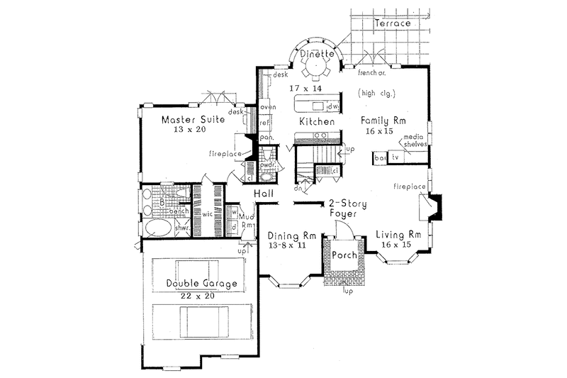 House Plan Design - Floor Plan - Main Floor for Colonial House Plan #3-230 - 4 bed, 3.5 bath