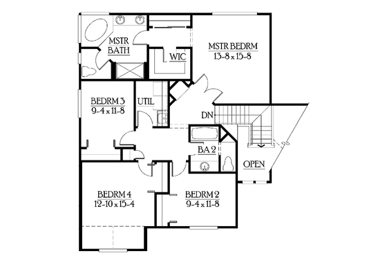Floor Plan - Upper Floor for Craftsman House Plan #132-256 - 4 bed, 2.5 bath