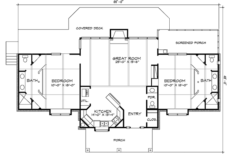 Home Plan - Floor Plan - Main Floor for Country House Plan #140-181 - 2 bed, 2.5 bath